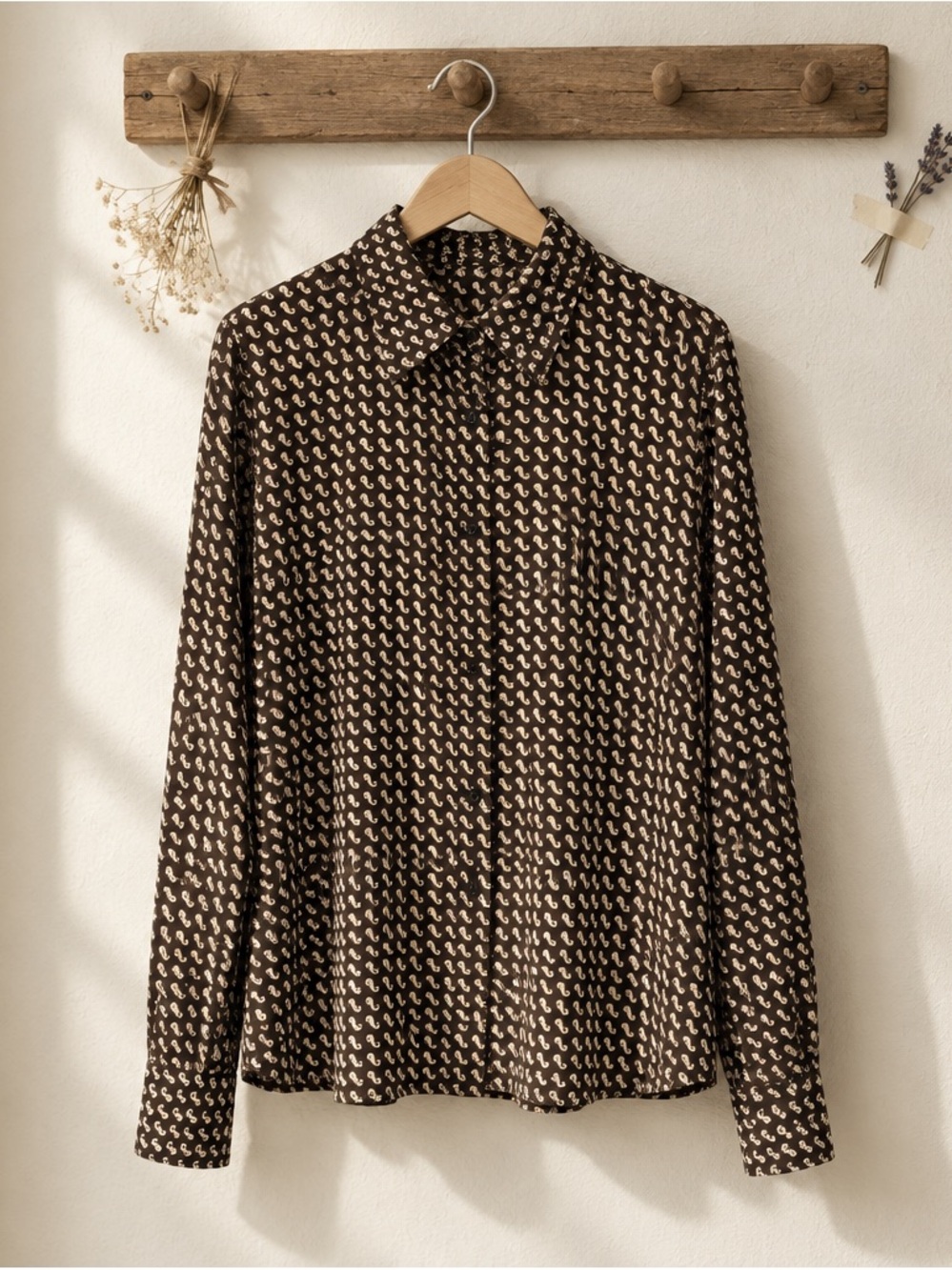 Brown Printed Long-Sleeve Button Down Shirt